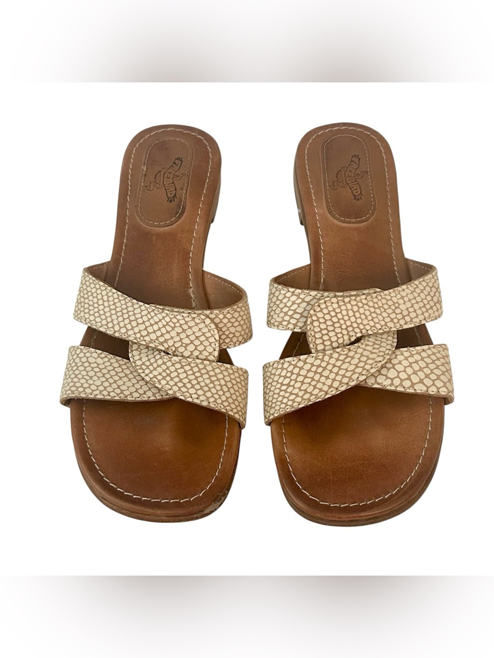freebird Cream Ivory Snake Print Weave Slide Sandals Shoes Boho - Women Sz 11
